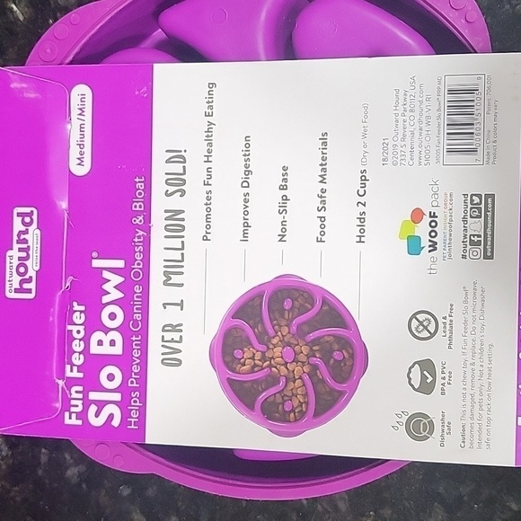 Nib Outward Hound Fun Feeder Slo Bowl Purple Medium / Mini - Picture 3 of 4